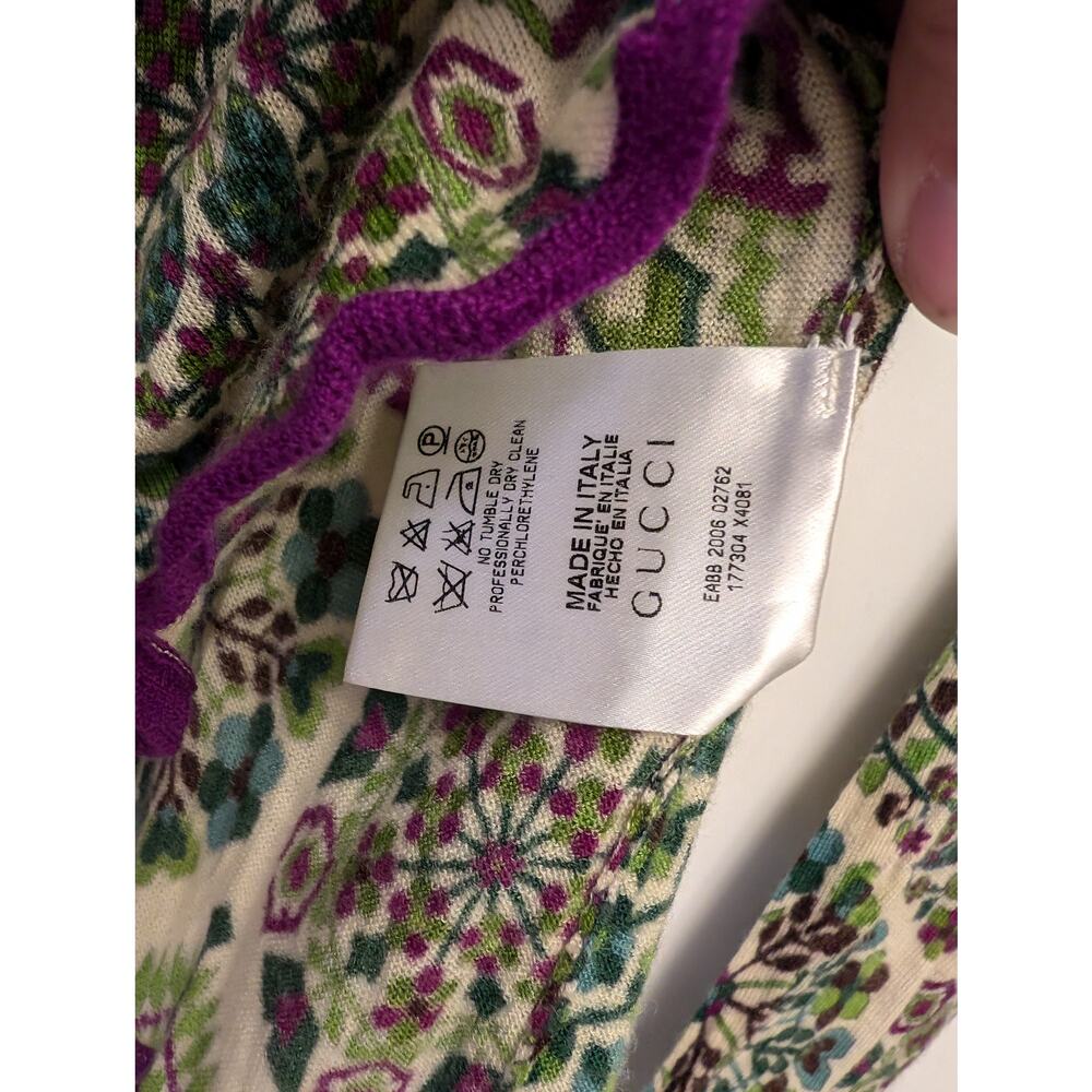 Gucci Lightweight Cashmere Babydoll Sweater Colorful Snowflakes‎ Y2K *Flaws - Picture 6 of 9